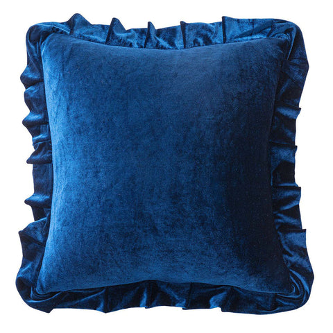 Luxurious Velvet Ruffle Throw Pillow Covers Navy Blue 18x18 Inch