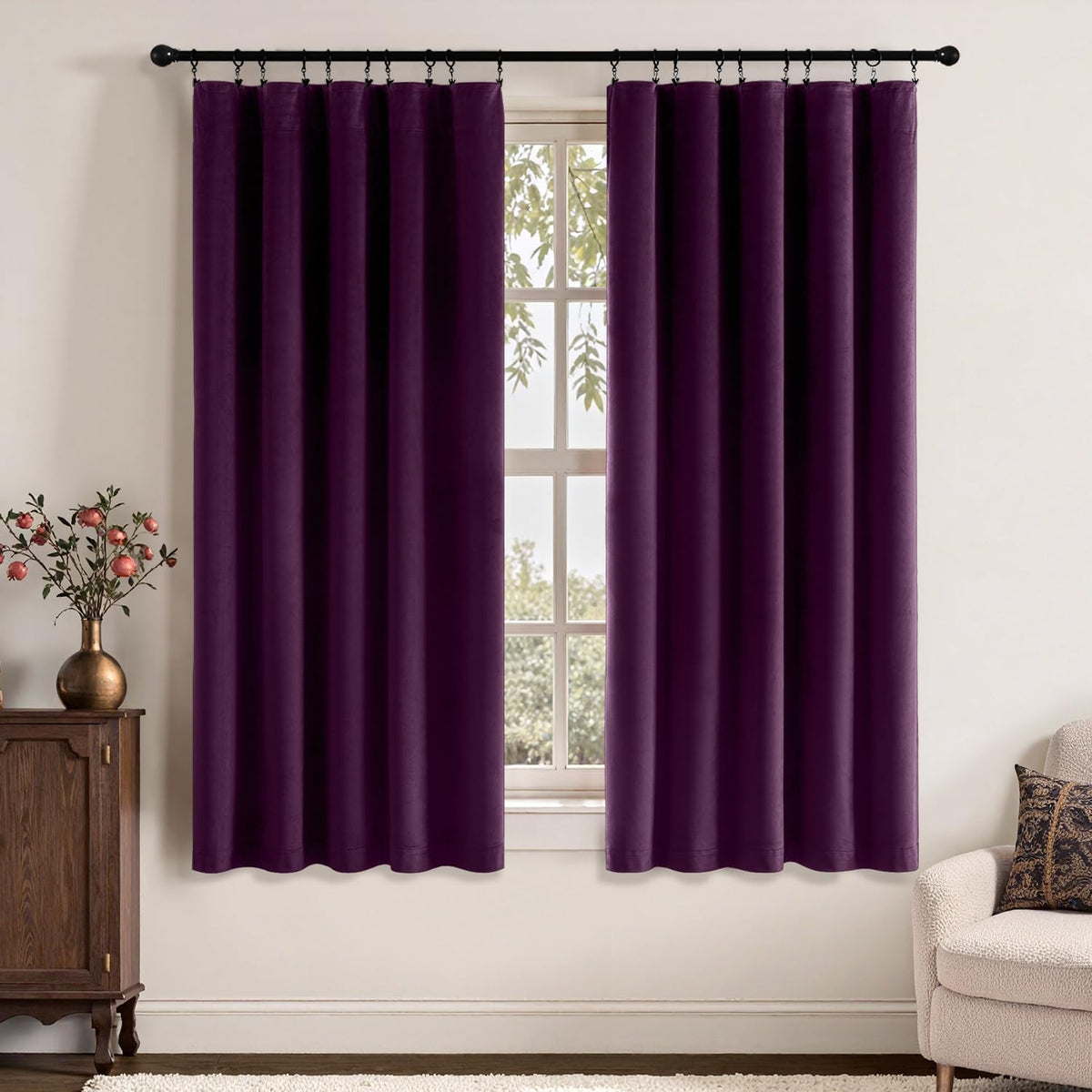MIULEE Velvet Blackout Curtains-Purple Orchid-40Wx63L
