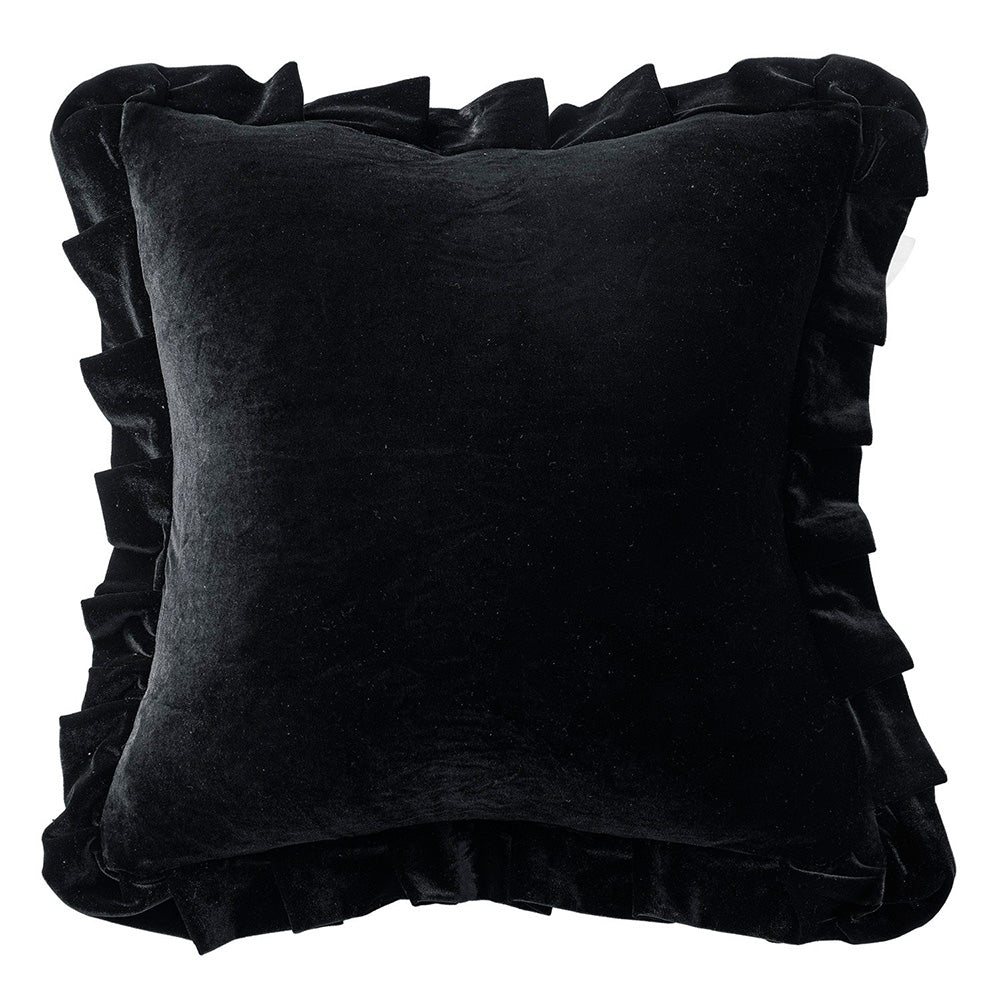 Luxurious Velvet Ruffle Throw Pillow Covers Black 18x18 Inch