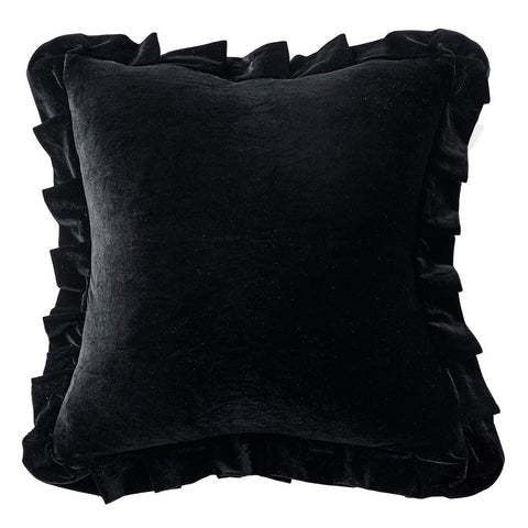 Luxurious Velvet Ruffle Throw Pillow Covers Black 18x18 Inch