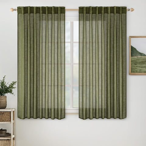 miulee soft thick linen textured window drapes back tab light olive green 52Wx45L
