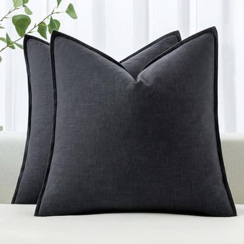 MIULEE Decorative Linen Euro Sham Pillow Covers 22x22 Inch Dark Gray Boho Farmhouse Neutral Couch Throw Pillows for Bed Pack of 2 Accent Modern Pillowcase Sofa Livingroom Home Decor
