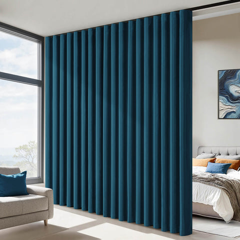 Room Divider Extra Wide Blackout Ceiling Curtain Track Rod Navy Blue 100Wx84L