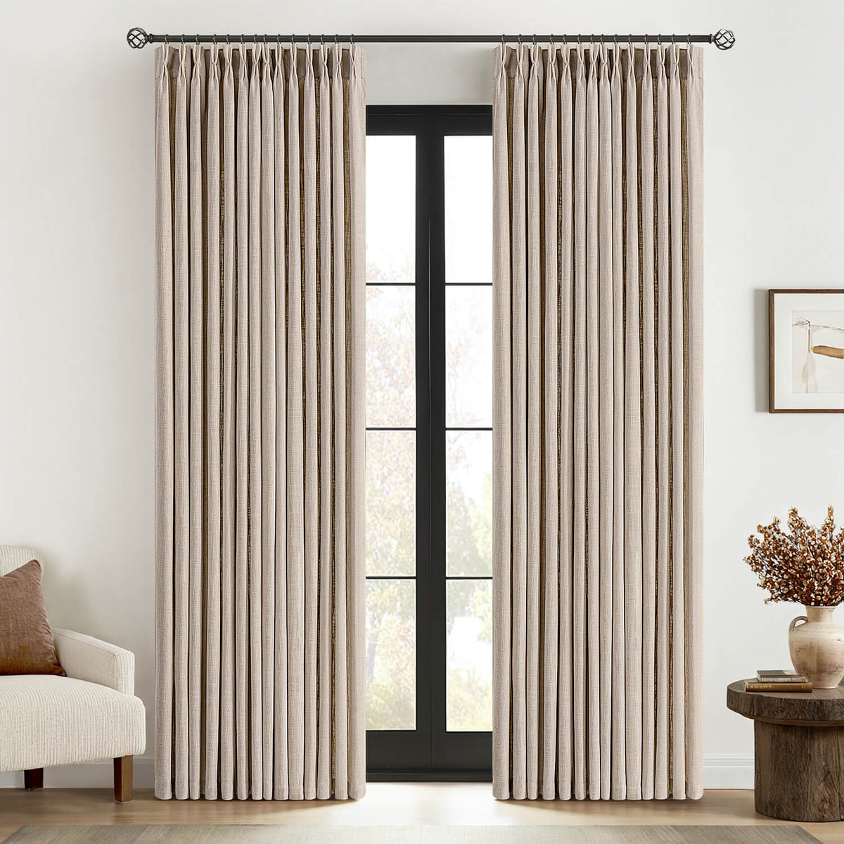 MIULEE Pinch Pleated Linen Curtains 90 Inches Long 2 Panels for Living Room Bedroom Thick Texture Linen Drapes Pinch Pleat Back Tab Rustic Farmhouse Window Curtains with Hooks&Rings Taupe