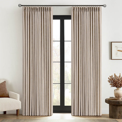 MIULEE Pinch Pleated Linen Curtains 90 Inches Long 2 Panels for Living Room Bedroom Thick Texture Linen Drapes Pinch Pleat Back Tab Rustic Farmhouse Window Curtains with Hooks&Rings Taupe