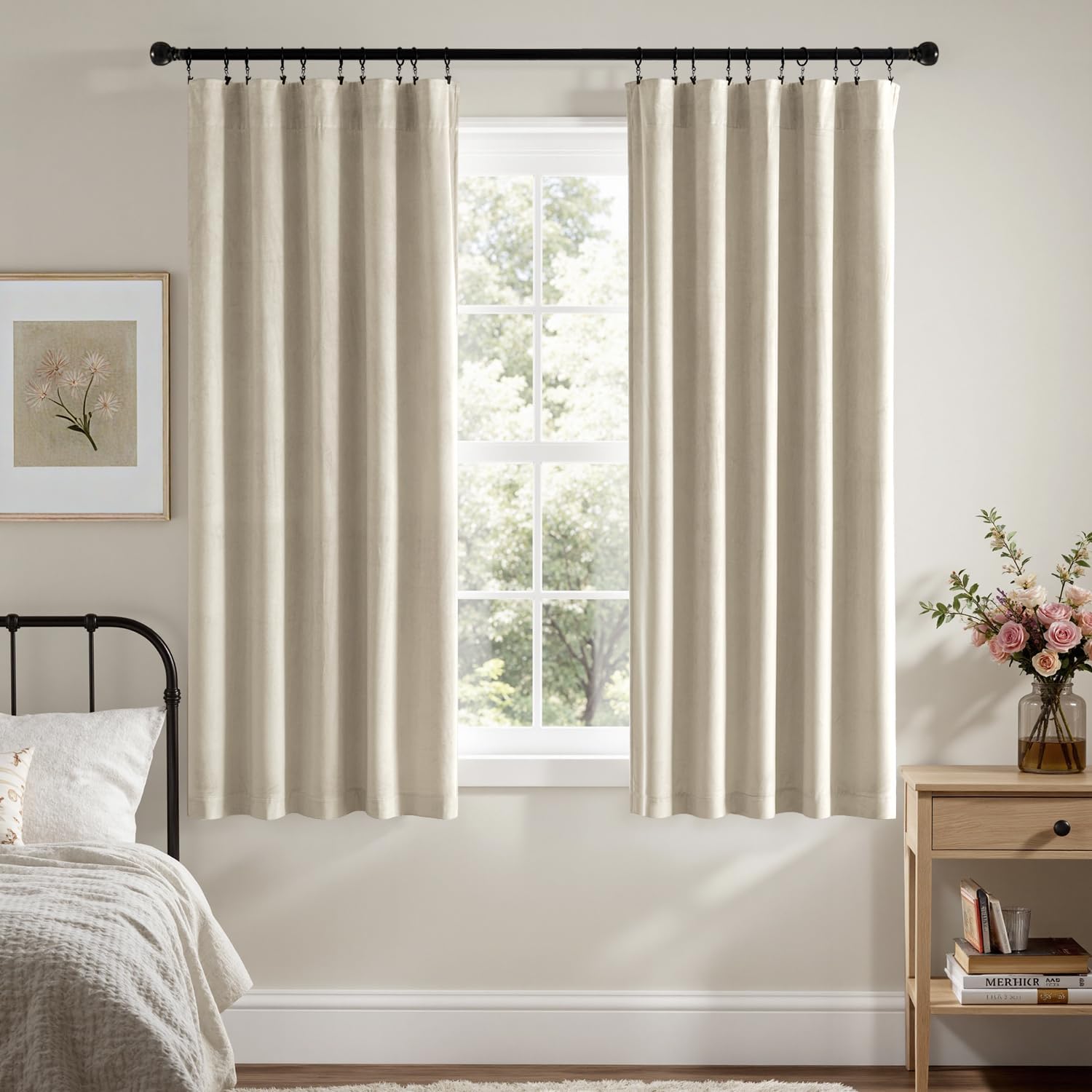 MIULEE Velvet Blackout Curtains-Beige-40Wx63L