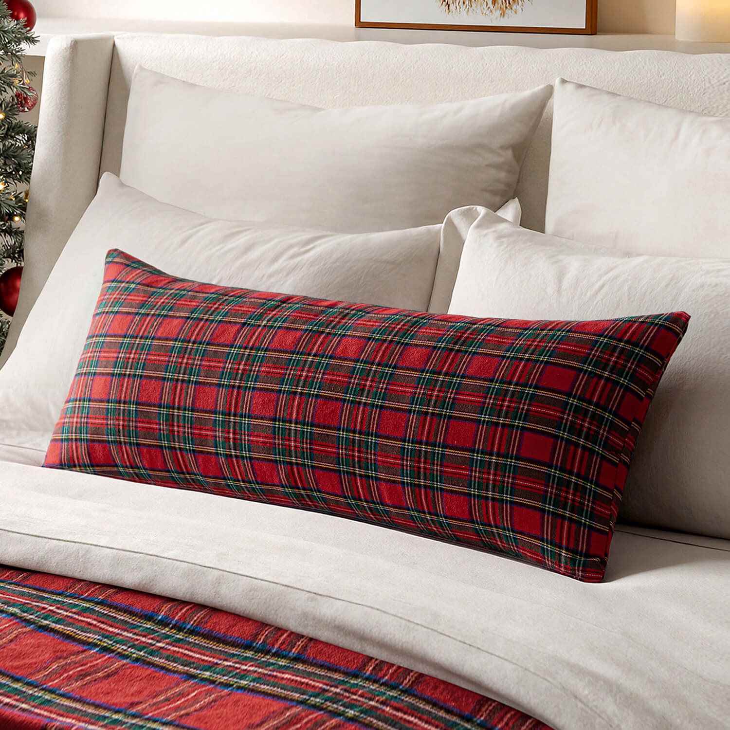 Scottish Tartan Plaid Lumbar Throw Pillow Covers Red 12x24-inch