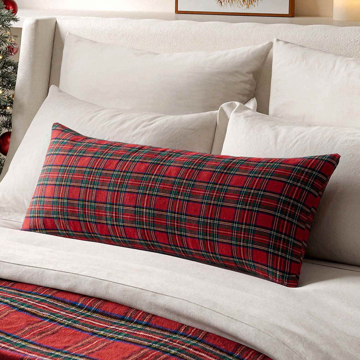 Scottish Tartan Plaid Lumbar Throw Pillow Covers Red 12x24-inch