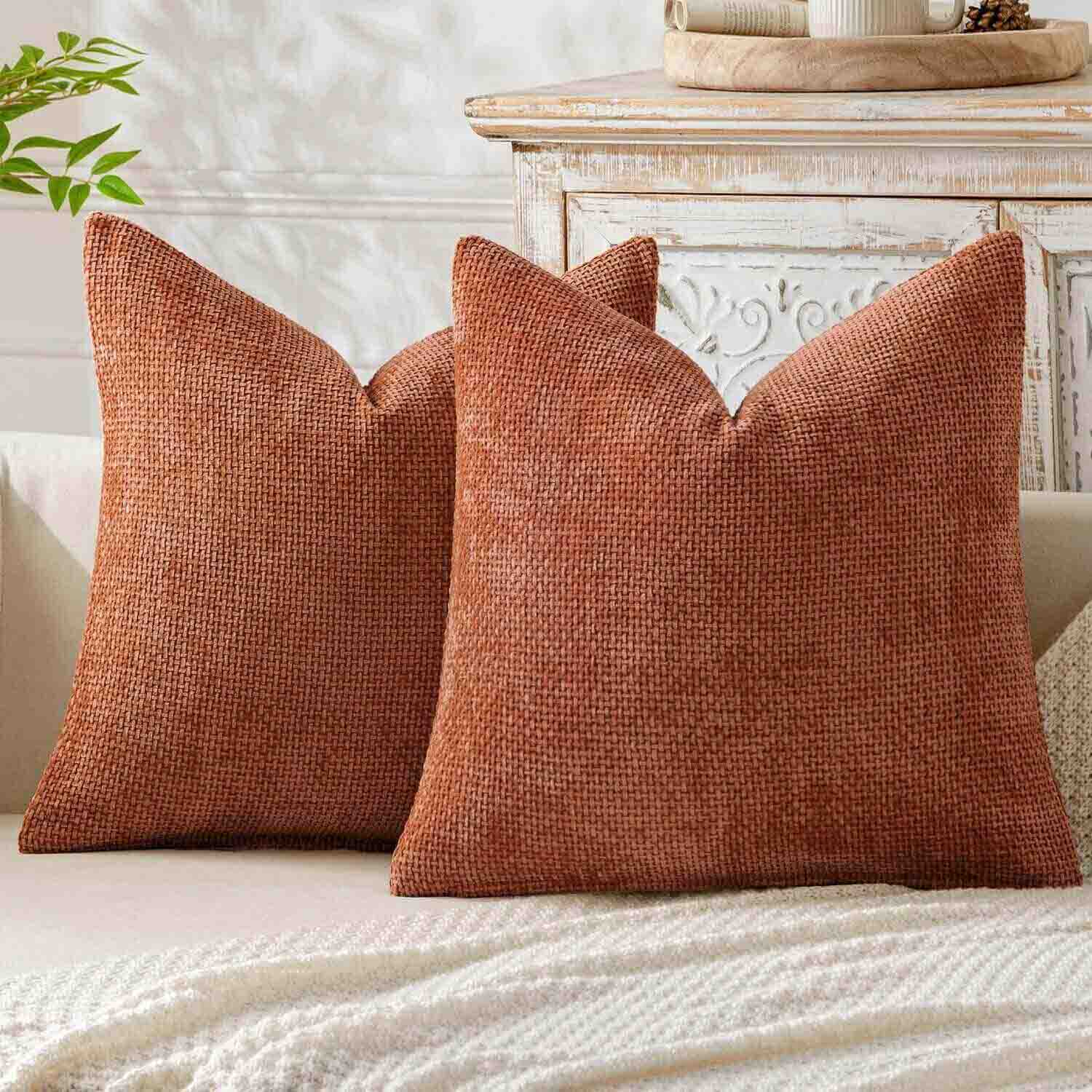 Soft Farmhouse Chenille Throw Pillows Covers Rust 20x20-inch