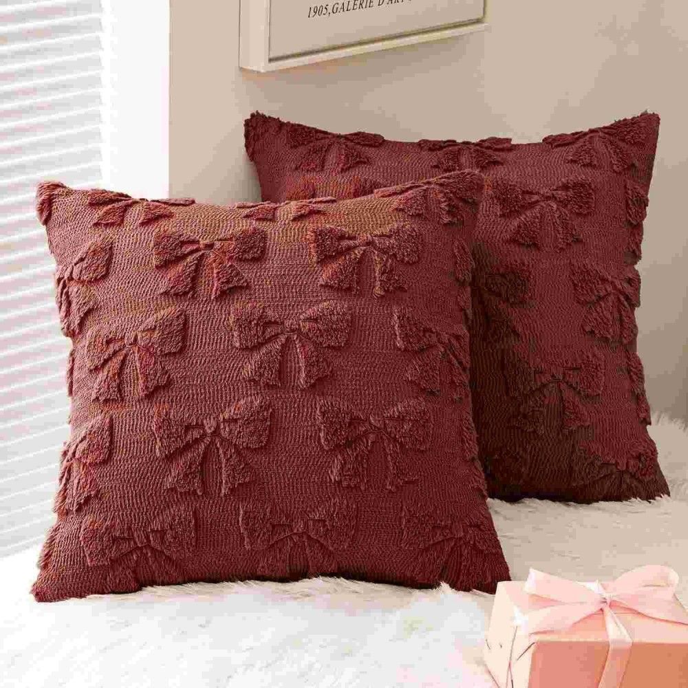Decorative Coquette Bow Pillow Covers Burgundy 18x18-inch