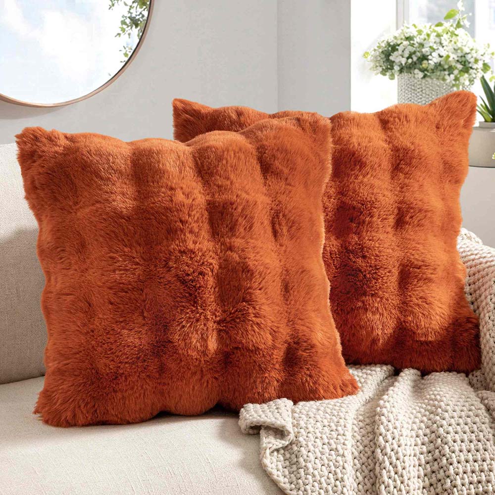 Decorative Pillow Covers Thick Soft Plush Faux Fur Throw Pillows Rust 18x18-inch