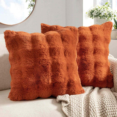 Decorative Pillow Covers Thick Soft Plush Faux Fur Throw Pillows Rust 18x18-inch