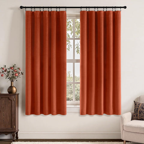 MIULEE Velvet Blackout Curtains-Burnt Orange-40Wx63L