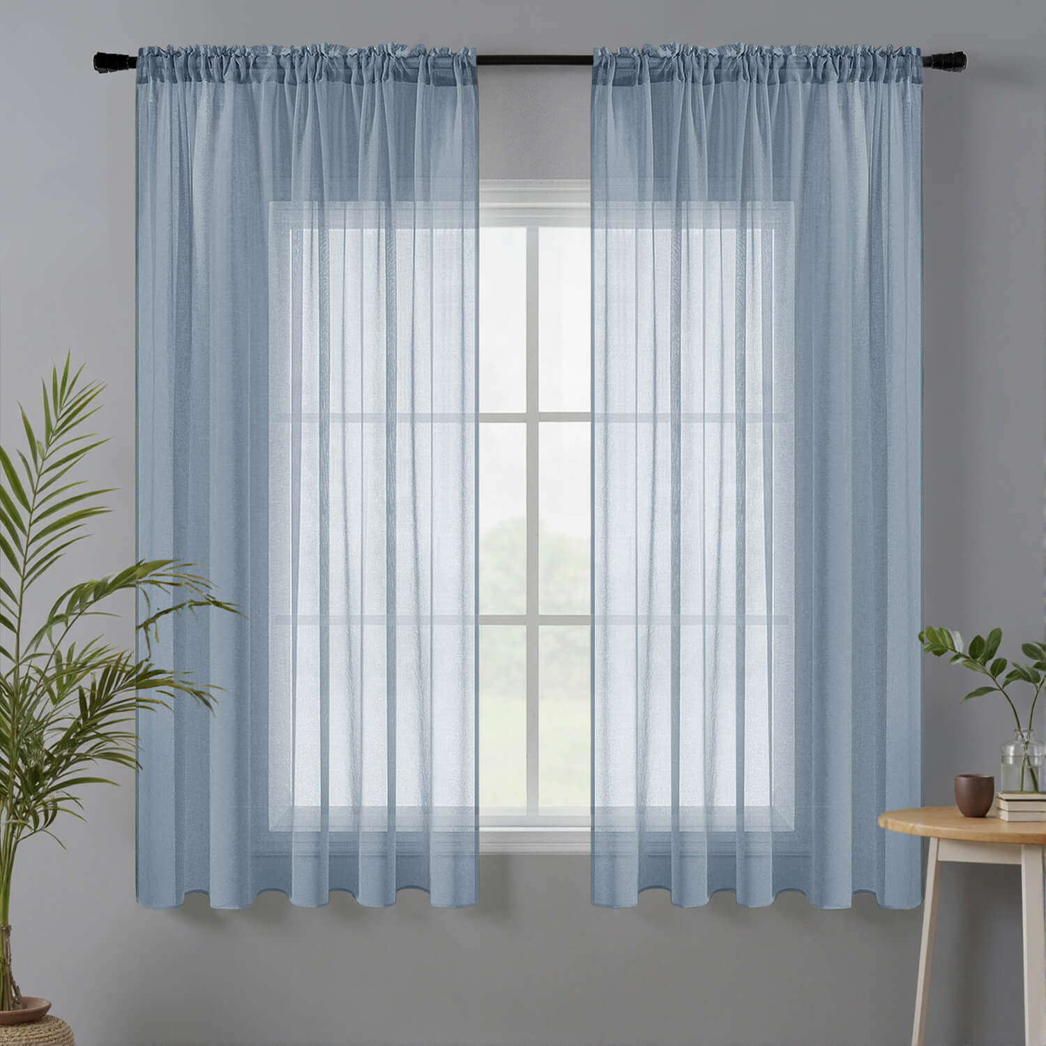 Miulee Sheer Curtains Linen Textured Rod Pocket Light Filtering Voile Window Drapes Dusty Blue 42Wx45L