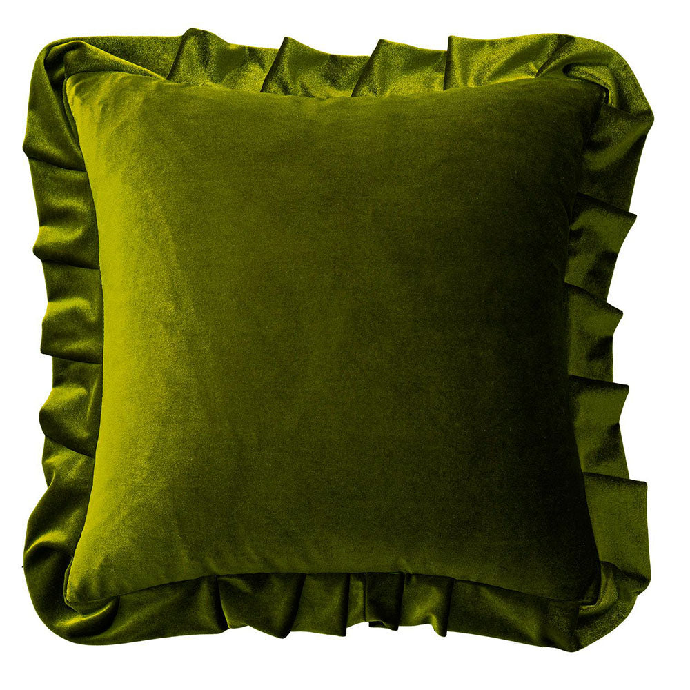 Luxurious Velvet Ruffle Throw Pillow Covers Olive Green 18x18 Inch
