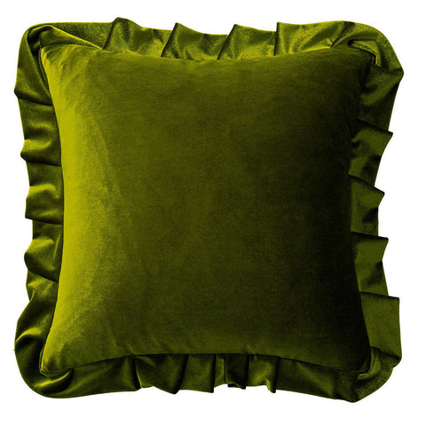 Luxurious Velvet Ruffle Throw Pillow Covers Olive Green 18x18 Inch
