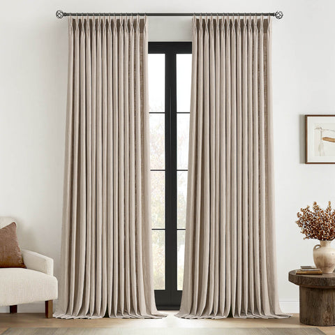 MIULEE Pinch Pleated Linen Curtains 108 Inches Long 2 Panels for Living Room Bedroom Extra Long Linen Drapes Pinch Pleat Back Tab Rustic Farmhouse Foor to Ceiling Curtains with Hooks&Rings Taupe