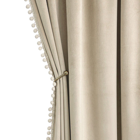 MIULEE Pom Pom Velvet Blackout Curtains Beige 52Wx96L