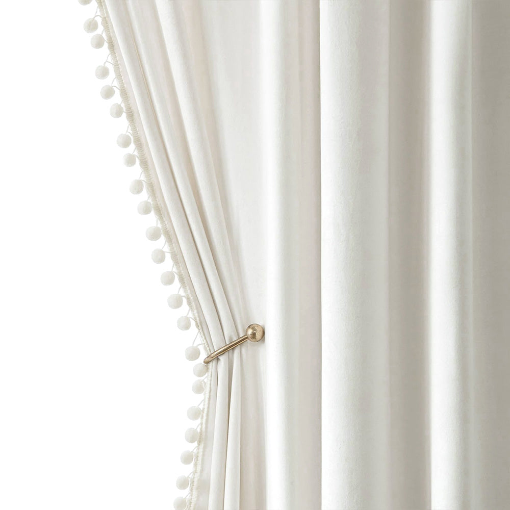 MIULEE Pom Pom Velvet Blackout Curtains Pure White 52Wx63L