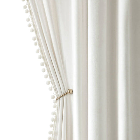 MIULEE Pom Pom Velvet Blackout Curtains Pure White 52Wx63L