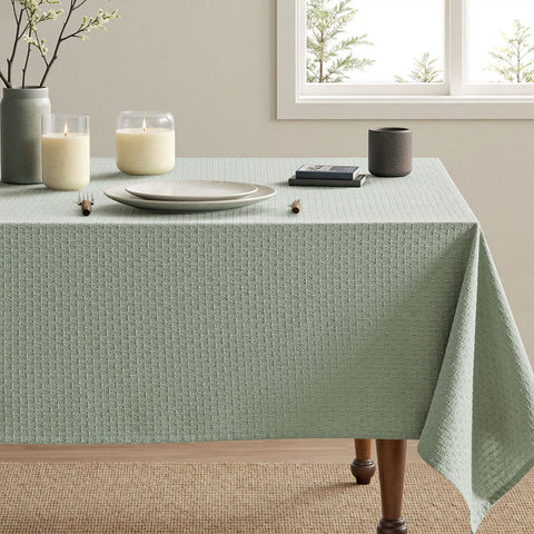 Linen Farmhouse Waterproof Spillproof Cross-Star Textured Tablecloth Sage Green 144Lx60W