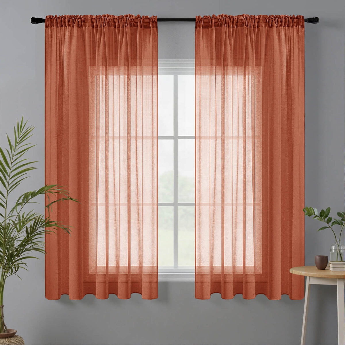 Miulee Sheer Curtains Linen Textured Rod Pocket Light Filtering Voile Window Drapes Terracotta 42Wx45L