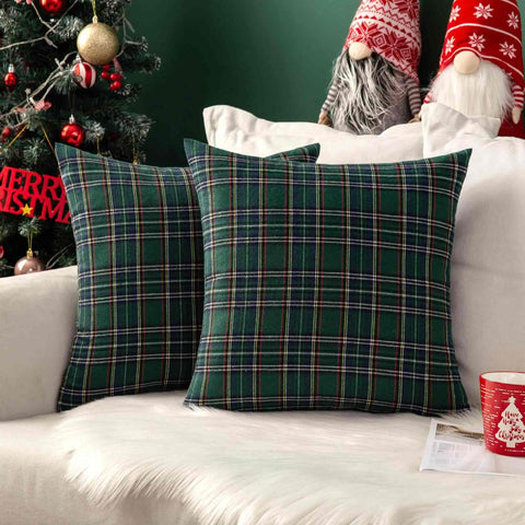 Scottish Tartan Plaid Lumbar Throw Pillow Covers Green 26x26-inch