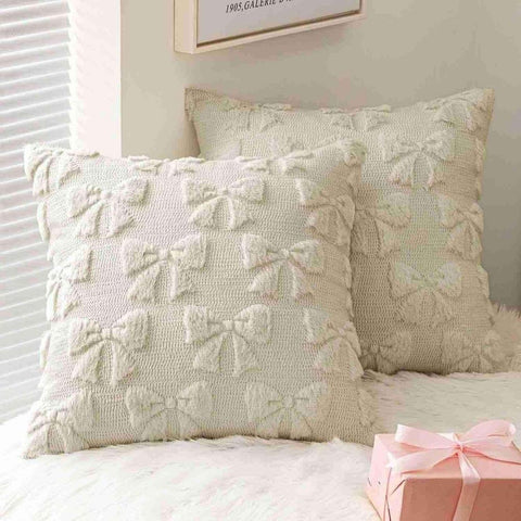 Decorative Coquette Bow Pillow Covers Beige 18x18-inch