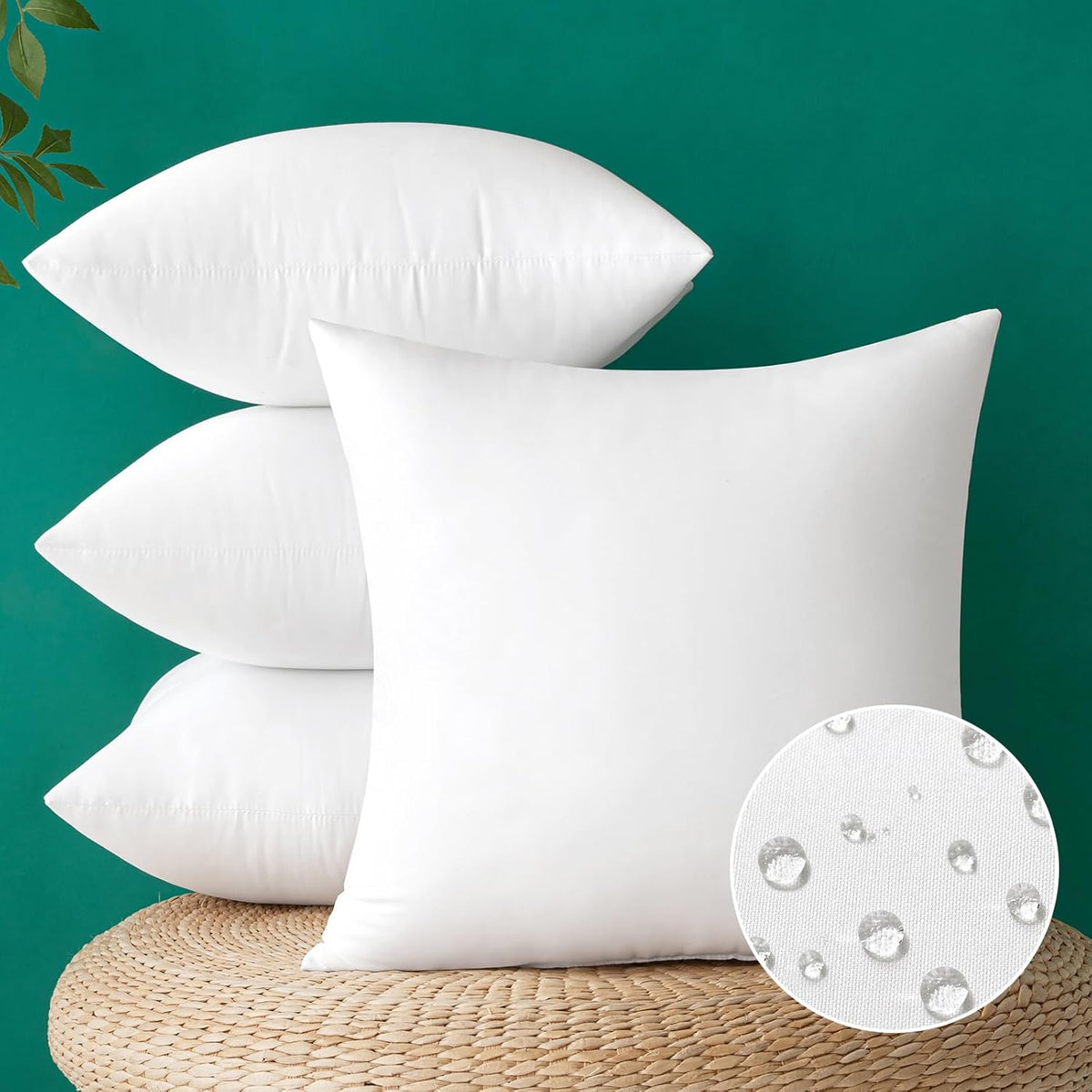 MIULEE Pack of 4 20x20 Inch Outdoor Waterproof Pillow Inserts