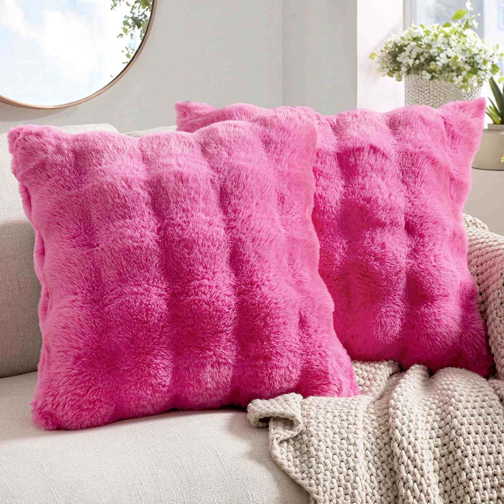 Decorative Pillow Covers Thick Soft Plush Faux Fur Throw Pillows Hot Pink 18x18-inch