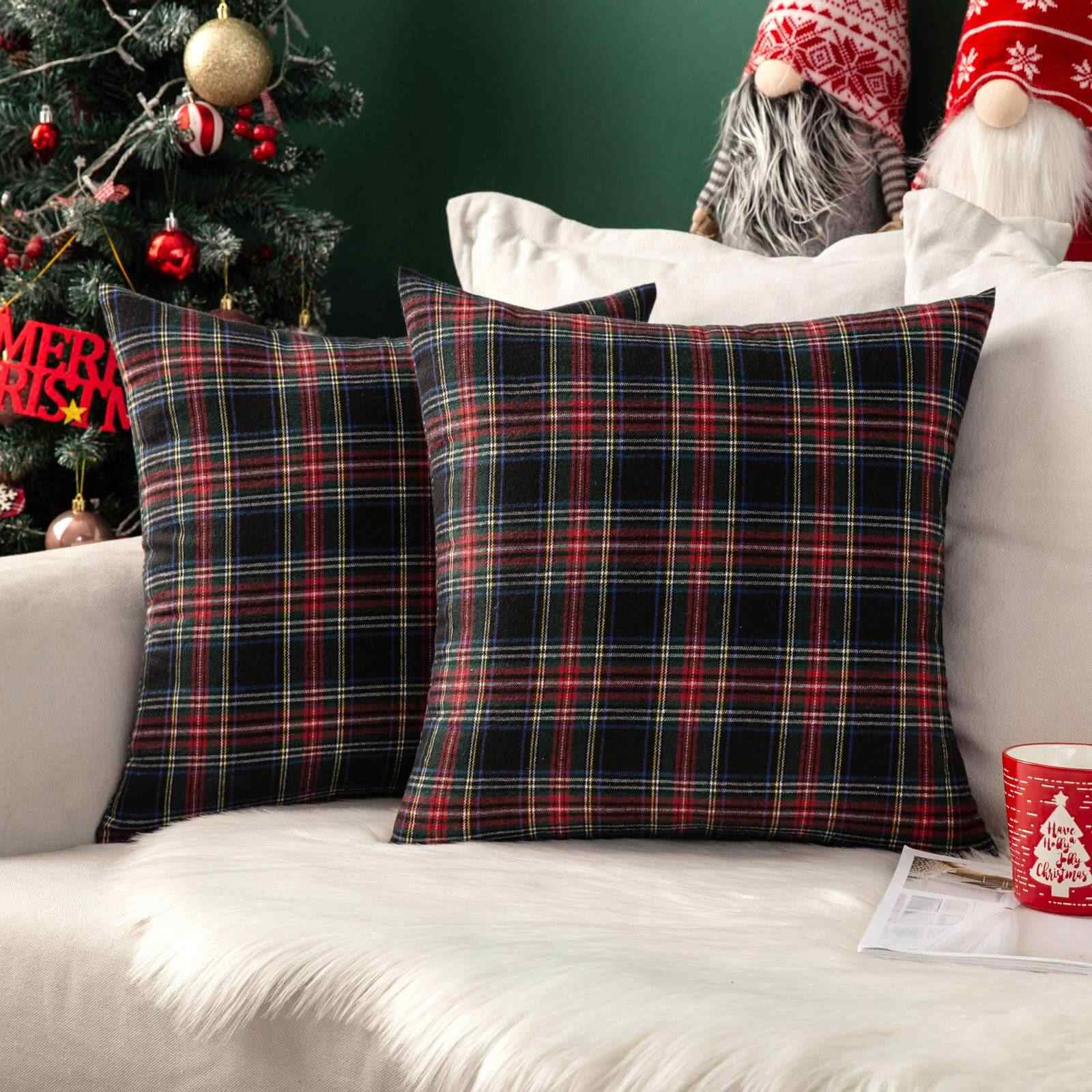 Scottish Tartan Plaid Lumbar Throw Pillow Covers Dark Blue 26x26-inch