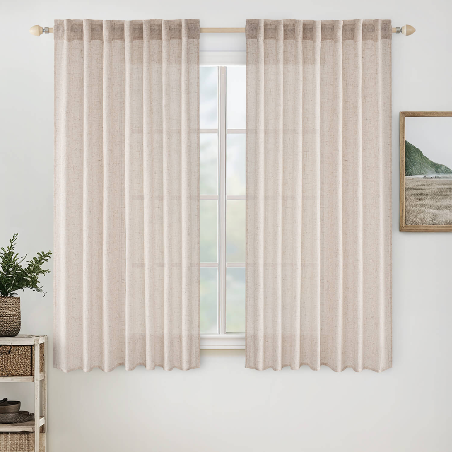 miulee soft thick linen textured window drapes back tab natural linen white 34Wx48L