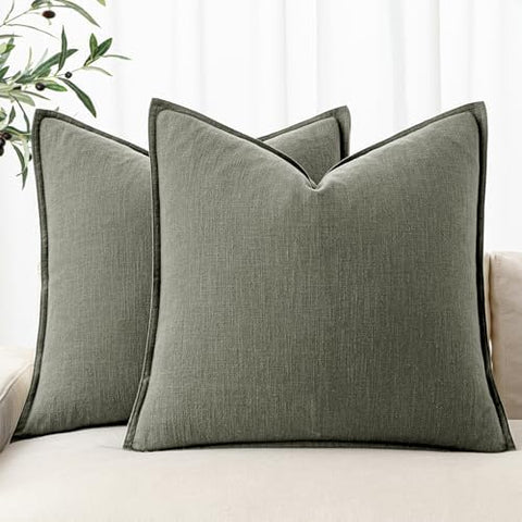 MIULEE Decorative Linen Pillow Covers 20x20 Inch Olive Green ?Boho Farmhouse Neutral Couch Throw Pillows for Bed Pack of 2 Accent Outdoor Pillowcase Modern Sofa Cushion Livingroom Home Decor