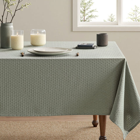 Linen Farmhouse Waterproof Spillproof Cross-Star Textured Tablecloth Olive Green 120Lx60W