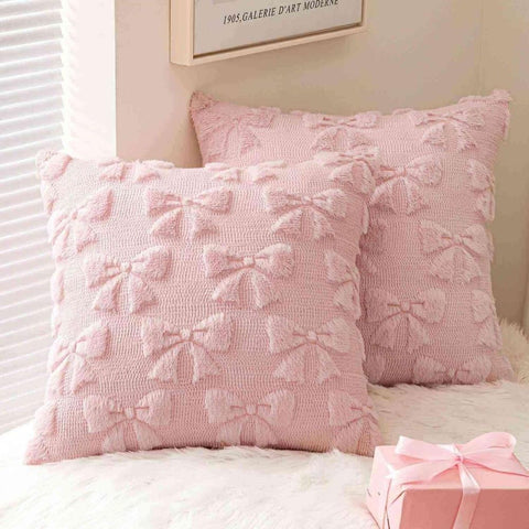 Decorative Coquette Bow Pillow Covers Light Pink 16x16-inch