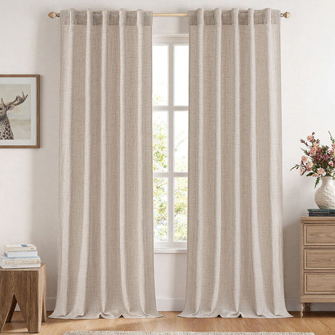 MIULEE Faux Linen Farmhouse Curtains Rod Pocket Linen 42Wx96L