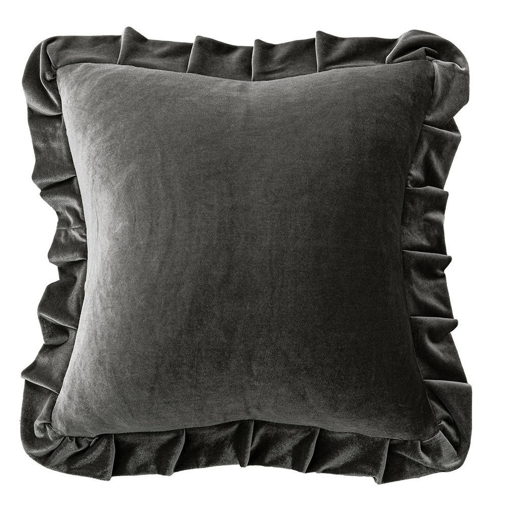 Luxurious Velvet Ruffle Throw Pillow Covers Silver Gray 20x20 Inch