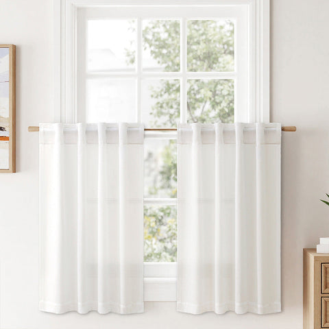 MIULEE Faux Linen Farmhouse Curtains Rod Pocket Heathered White 30Wx24L
