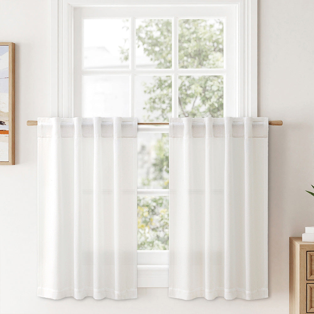MIULEE Faux Linen Farmhouse Curtains Rod Pocket Heathered White 30Wx36L