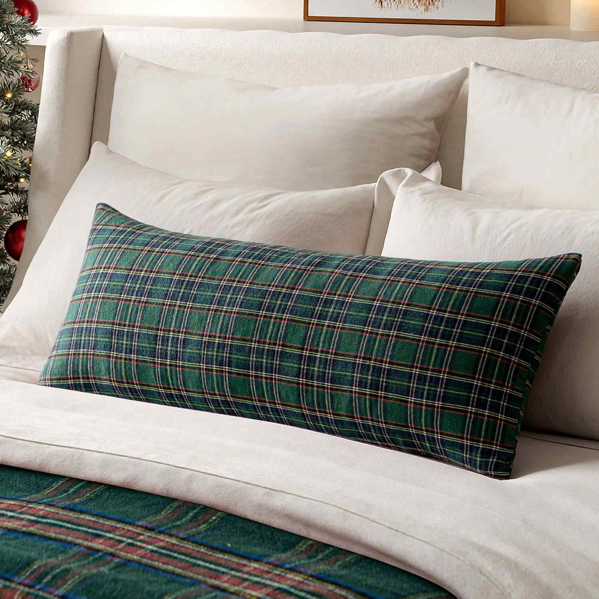 Scottish Tartan Plaid Lumbar Throw Pillow Covers Green 14x36-inch