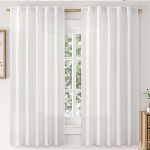 MIULEE Faux Linen Farmhouse Curtains Rod Pocket Heathered White 42Wx63L