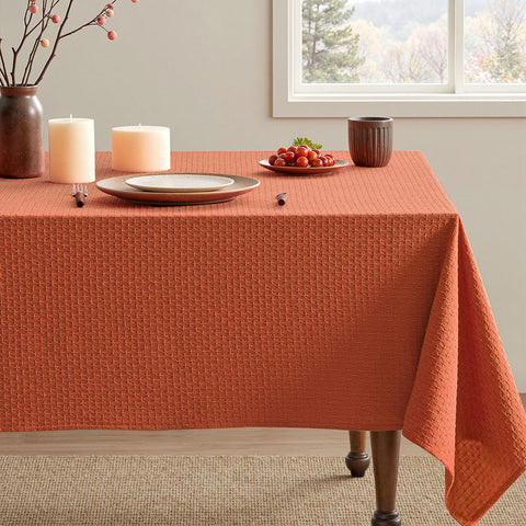 Linen Farmhouse Waterproof Spillproof Cross-Star Textured Tablecloth Burnt Orange 120Lx60W