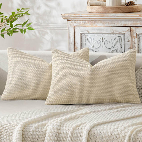MIULEE Pack of 2 Cream Decorative Pillow Covers 20x12 Inch Soft Chenille Couch Throw Pillows Farmhouse Cushion Covers for Home Decor Sofa Bedroom Living Room