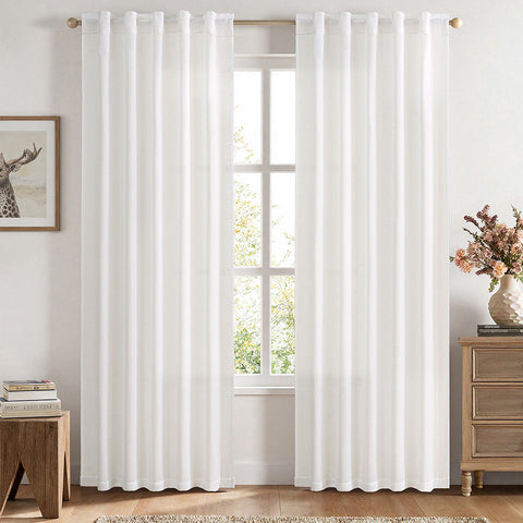 MIULEE Faux Linen Farmhouse Curtains Rod Pocket Heathered White 42Wx84L