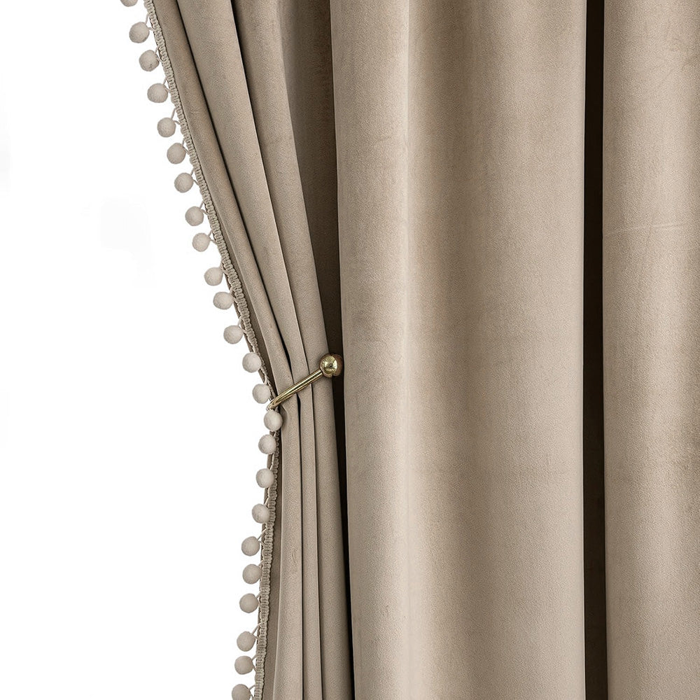 MIULEE Pom Pom Velvet Blackout Curtains Camel Beige 52Wx84L