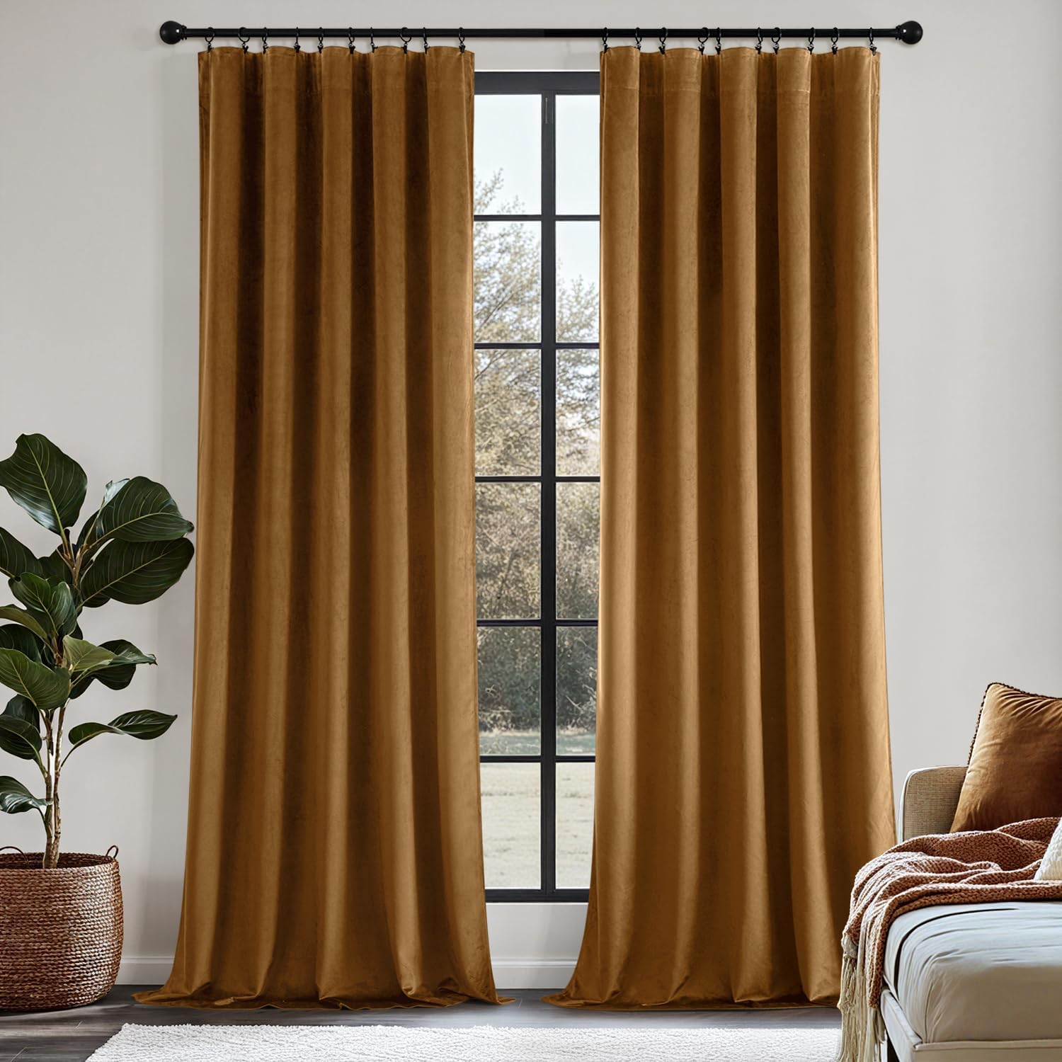 MIULEE Velvet Blackout Curtains-Golden Brown-40Wx90L