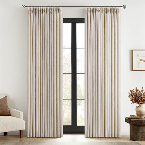 MIULEE Pinch Pleated Linen Curtains 90 Inches Long 2 Panels for Living Room Bedroom Thick Texture Linen Drapes Pinch Pleat Back Tab Semi Sheer Privacy Neutral Ivory Cream Farmhouse Window Curtains