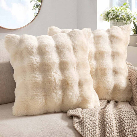 Decorative Pillow Covers Thick Soft Plush Faux Fur Throw Pillows Beige 20x20-inch