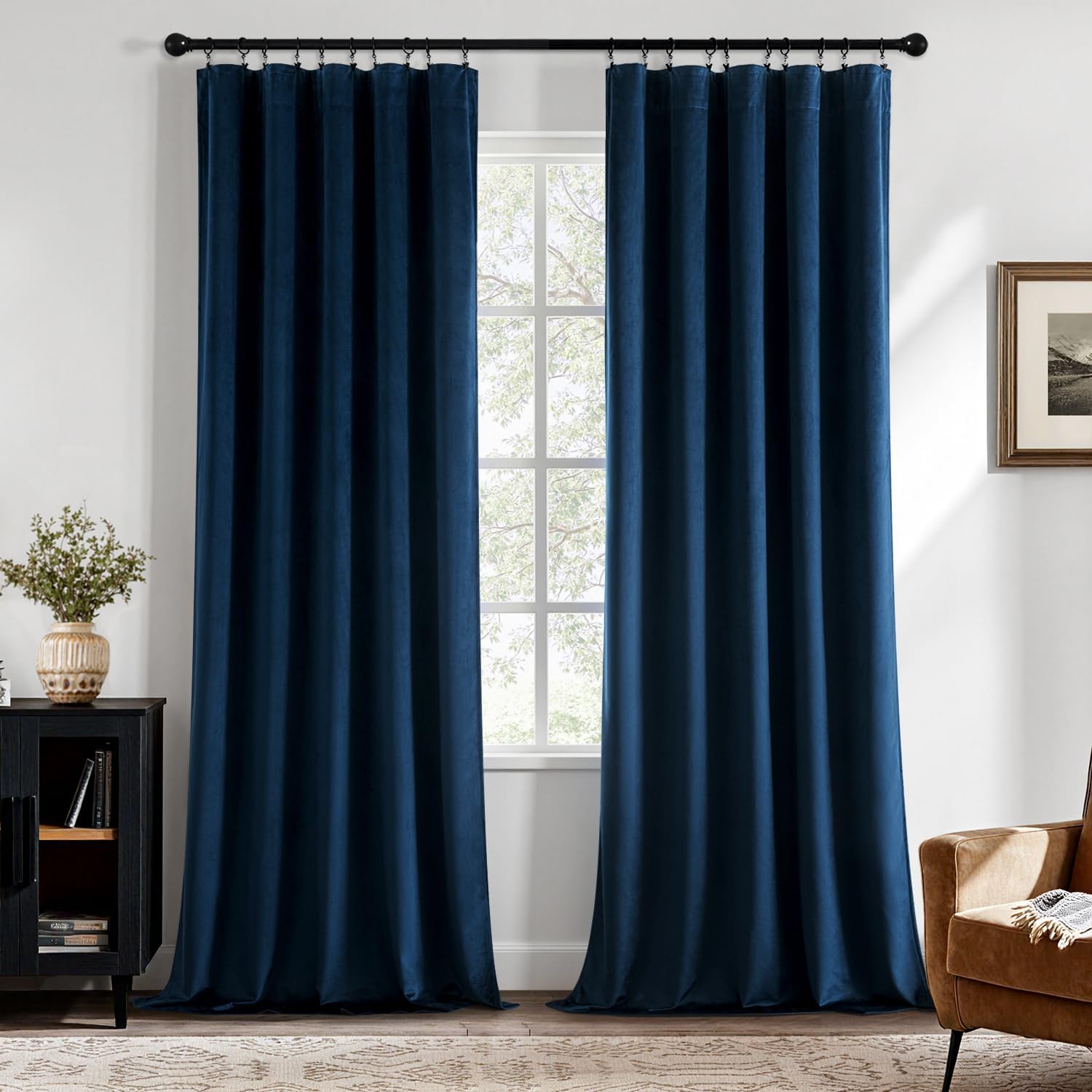 MIULEE Velvet Blackout Curtains-Navy Blue-40Wx90L