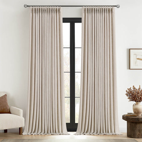 MIULEE Pinch Pleated Linen Curtains 108 Inches Long 2 Panels for Living Room Bedroom Thick Textured Linen Drapes Pinch Pleat Back Tab Semi Sheer Privacy Neutral Ivory Cream Foor to Ceiling Curtains